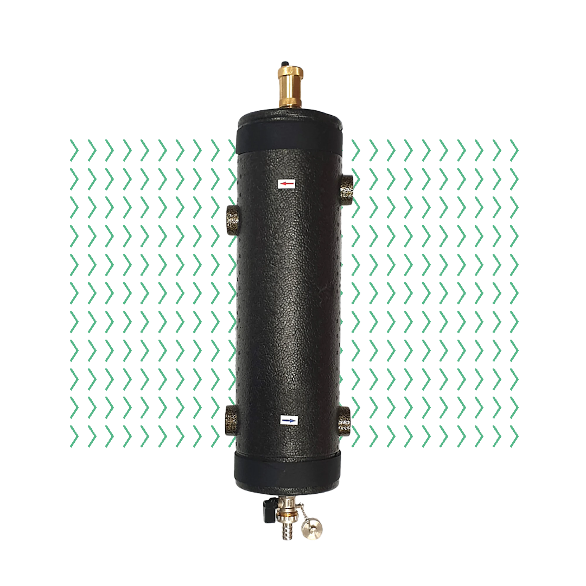 Low loss header with arrow grid