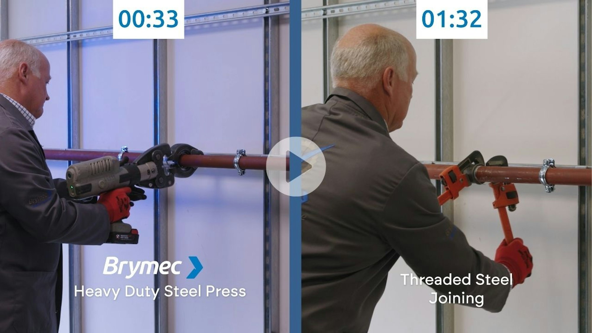 brymec heavy dusty steel press installation on the left and threaded steel fittings on the right