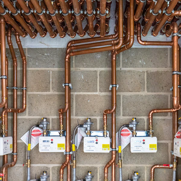 Brymec Copper Press Fit Gas tube and fittings installed in boiler room