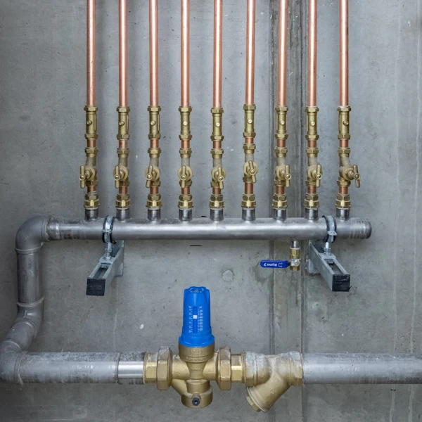 brymec pressure reducing valve installed with stop cocks