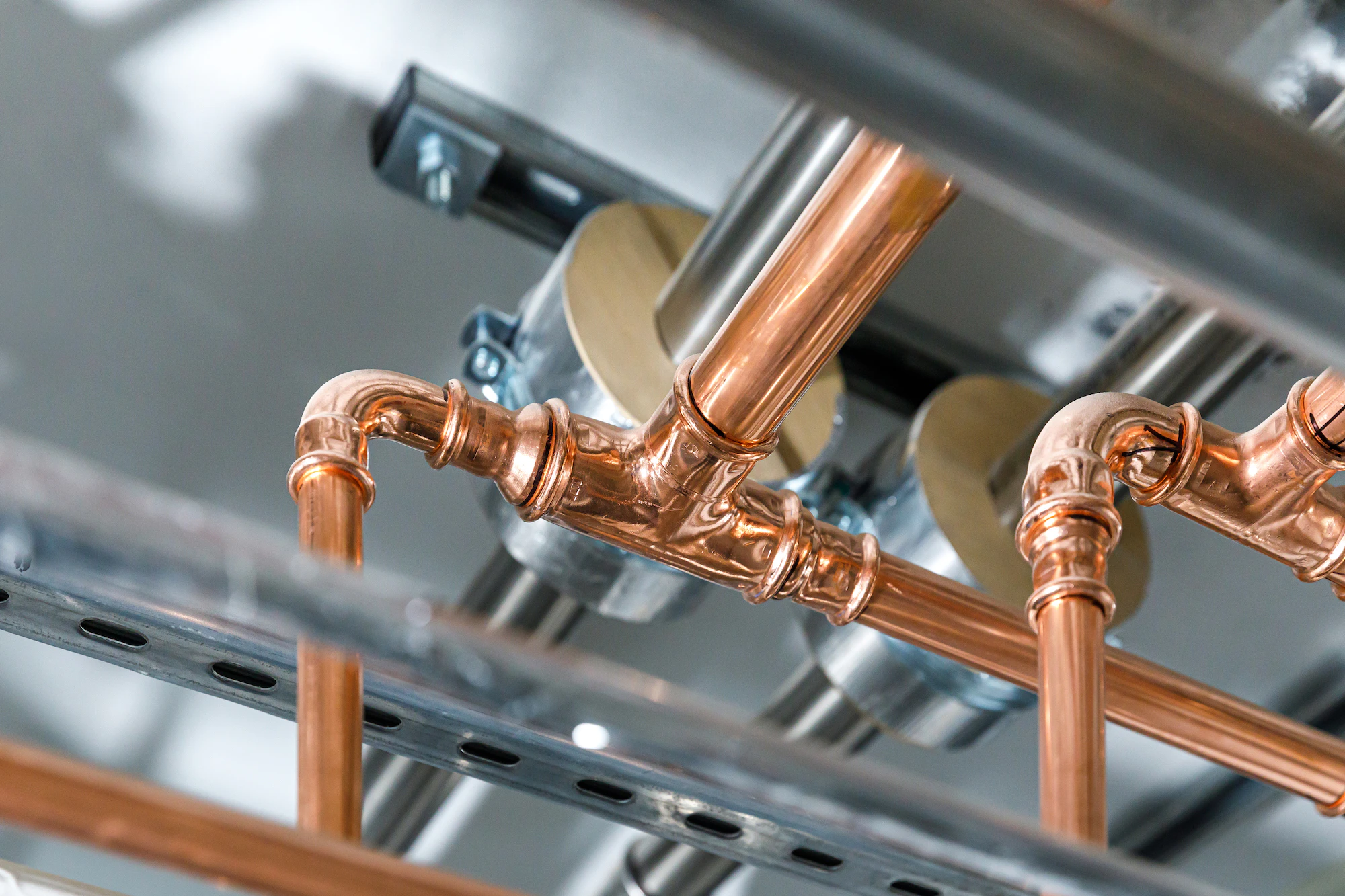 brymec copper press fittings installed with pipe